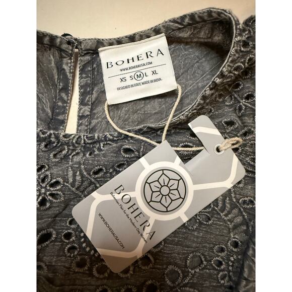 Bohera Eyelet Flutter Sleeve Blouse Medium NWT | Boho Cottagecore Feminine Gray - Picture 4 of 7